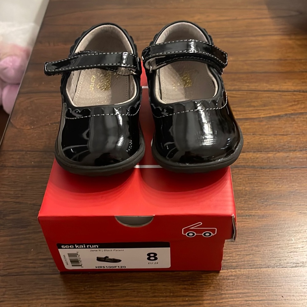 Kids See Kai Run black patent dress shoes, size 8